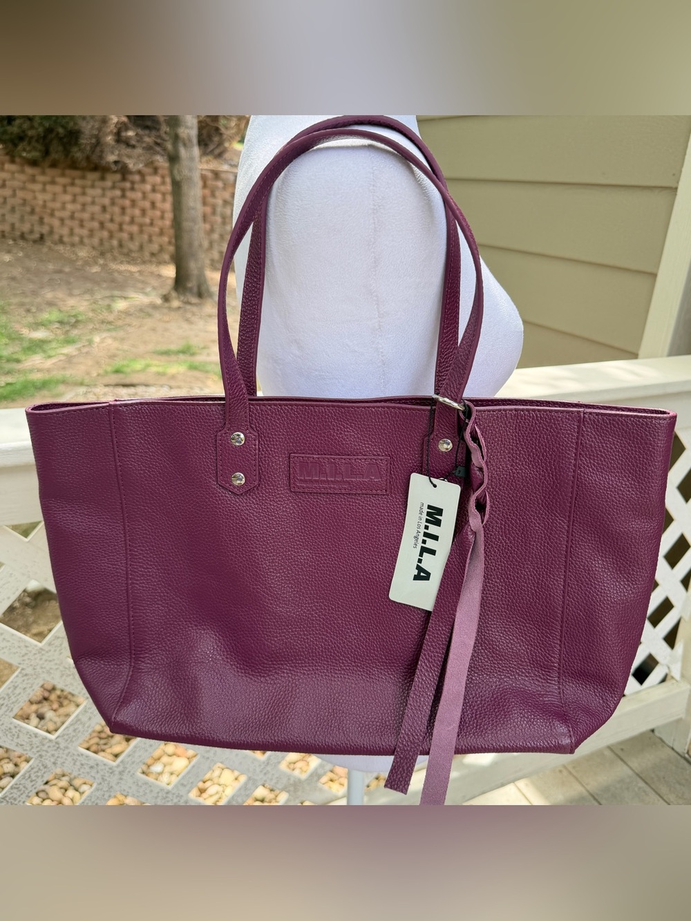 M.I.L.A. MILA Luxe Pebbled Leather Tote Bag Plum Made In Los Angeles NEW